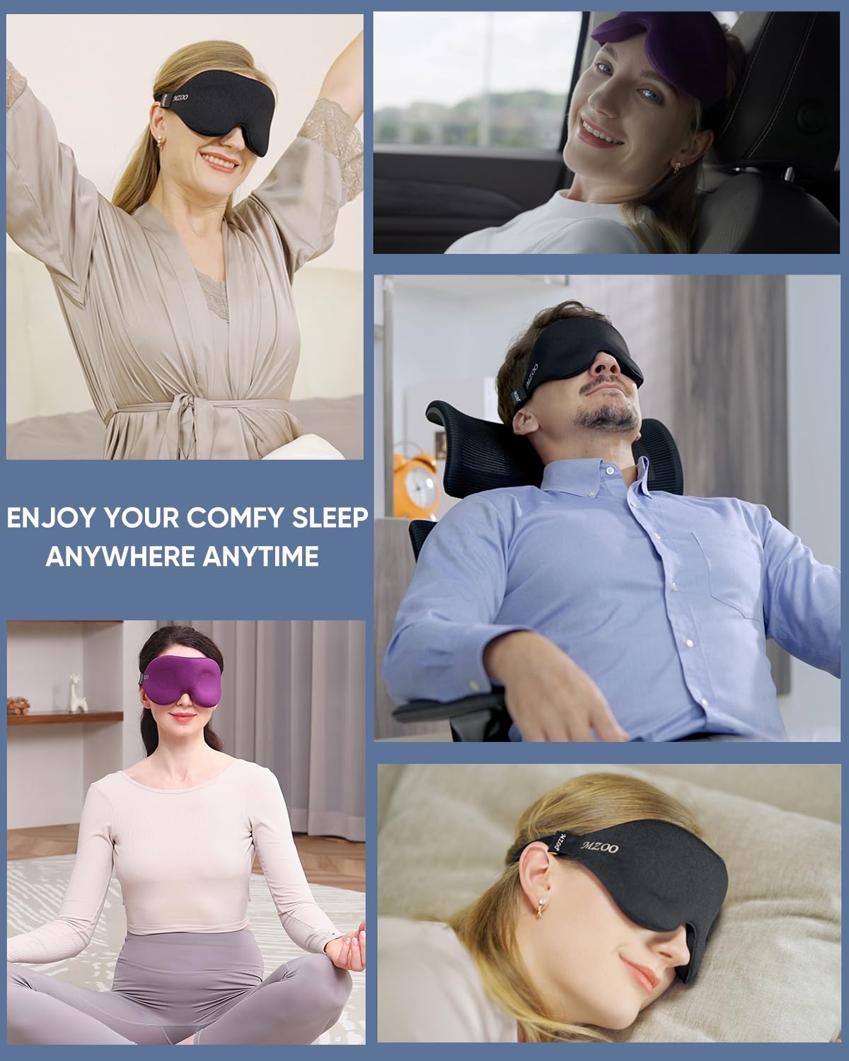 MZOO Sleep Eye Mask for Men Women, Zero Eye Pressure 3D Sleeping Mask, Light Blocking Patented Design Night Blindfold, Soft Eye Shade Cover for Travel, Black