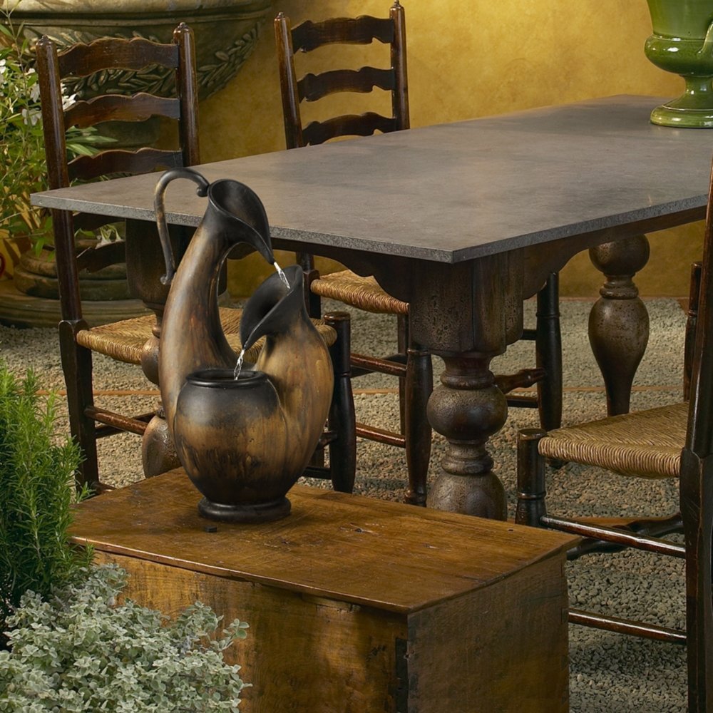 Mediterranean Jug Rustic Natural Cottage Zen Indoor Cascading Tabletop Water Fountain Weathered Aged Pottery 24" for Table Desk-Top Home Bedroom House Relaxation Living Room - John Timberland