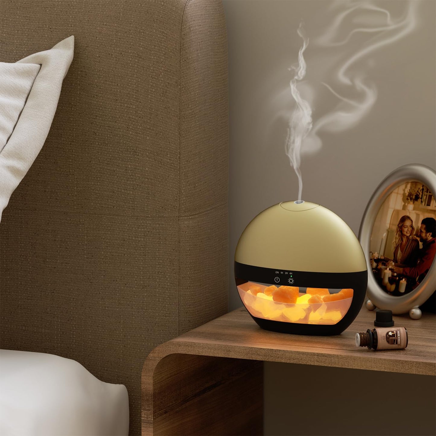 2-in-1 Ultrasonic Essential Oil Diffuser & Himalayan Salt Lamp, 100ml Aromatherapy Diffuser, Cool Mist Humidifier with Timer, 100% Pure Himalayan Salt, Auto Shut-Off, Ambient Glow (Gold)