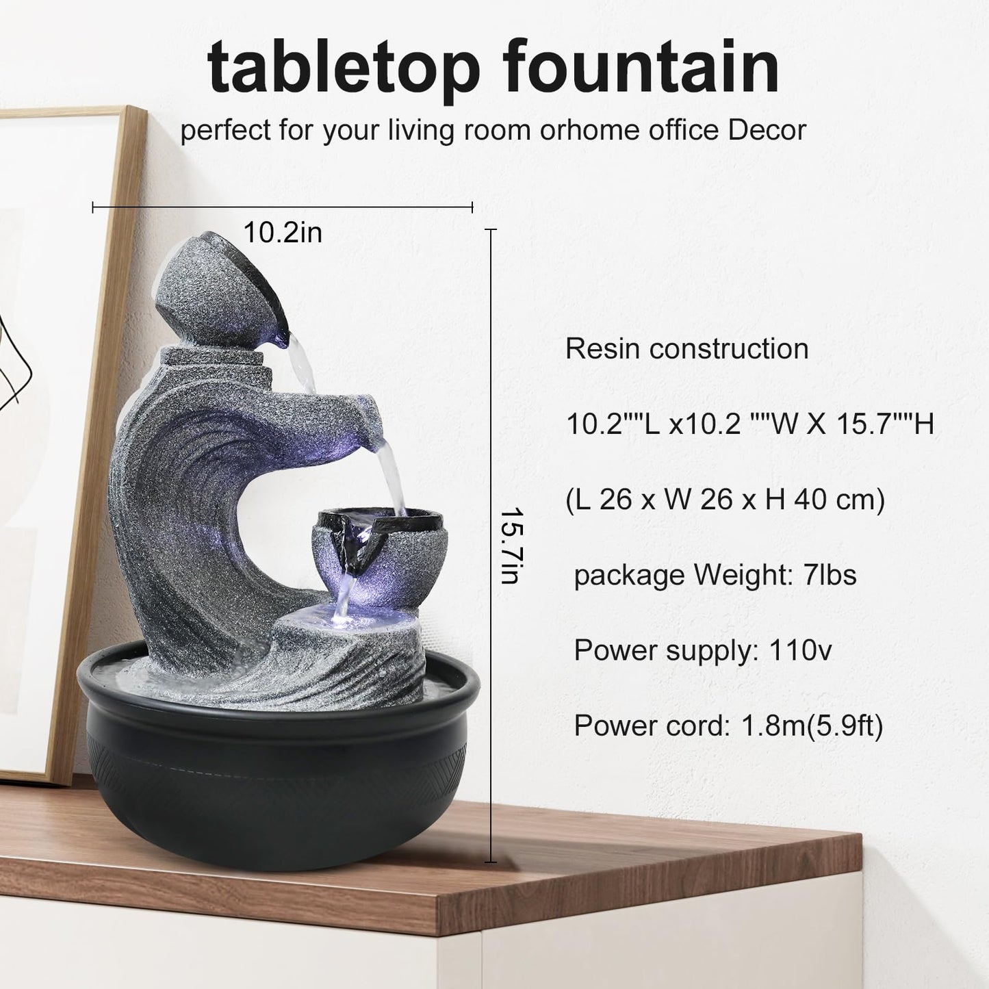 Agoodping 15.7-inch High 4-Tier Indoor Tabletop Water Fountain Polyresin Water Fountains - Resin Crafts - Elegant Design - Tabletop Ornament - Ideal for Desktop Home Office Living Room Gifts