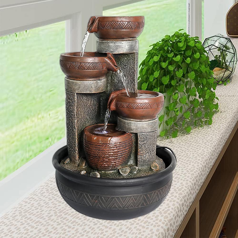 Handunmi 15.7" H 4-Tier Indoor Tabletop Waterfall Fountain with LED Lights Desktop Fountains Calming Sound for Home Office Decor (15.7ihch)