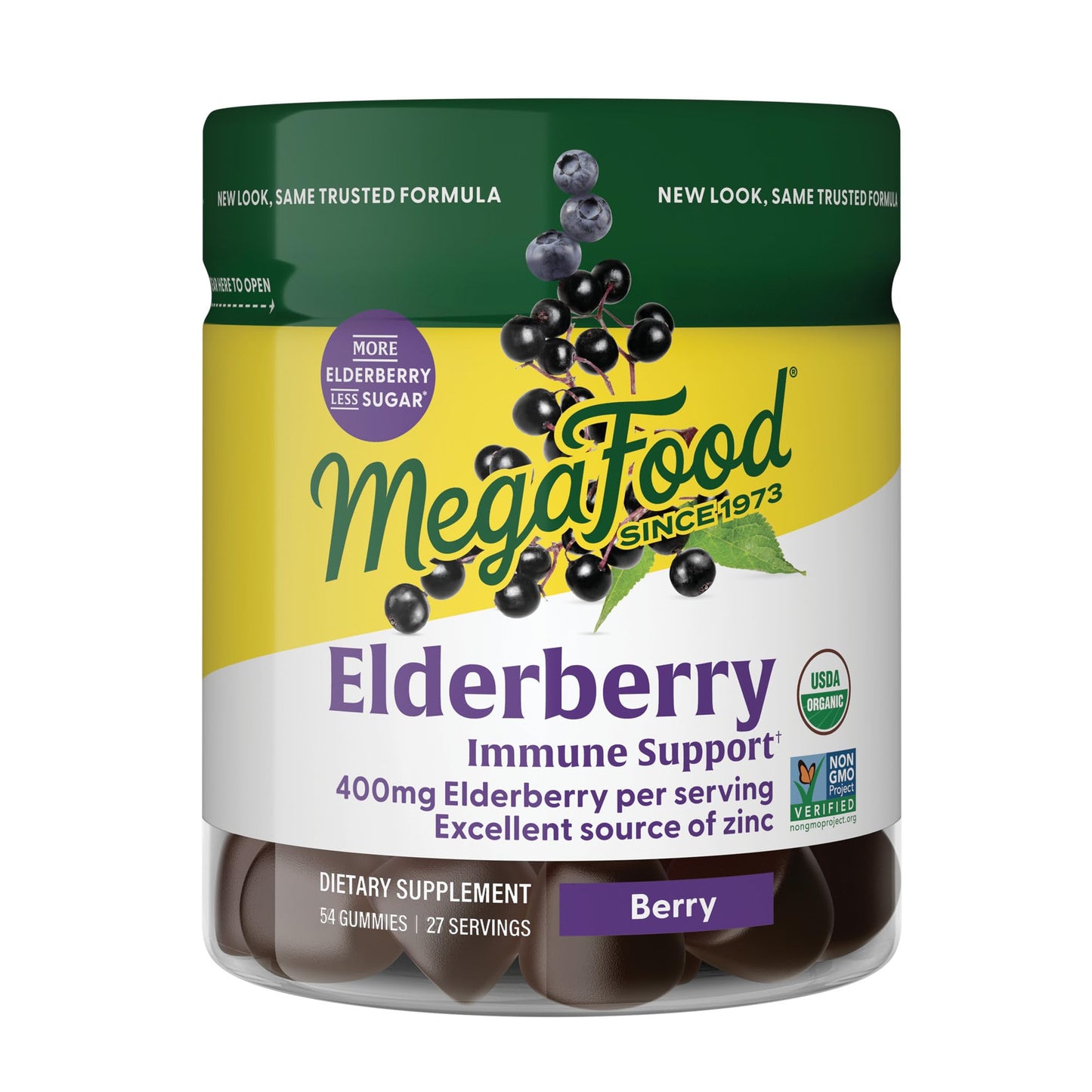 MegaFood Elderberry Immune Support Supplement - Vegan Elderberry Gummies for Adults - Made with Zinc and Real Food - Pectin-Based, Gluten-Free, USDA Organic - 54 Gummies, 27 Servings