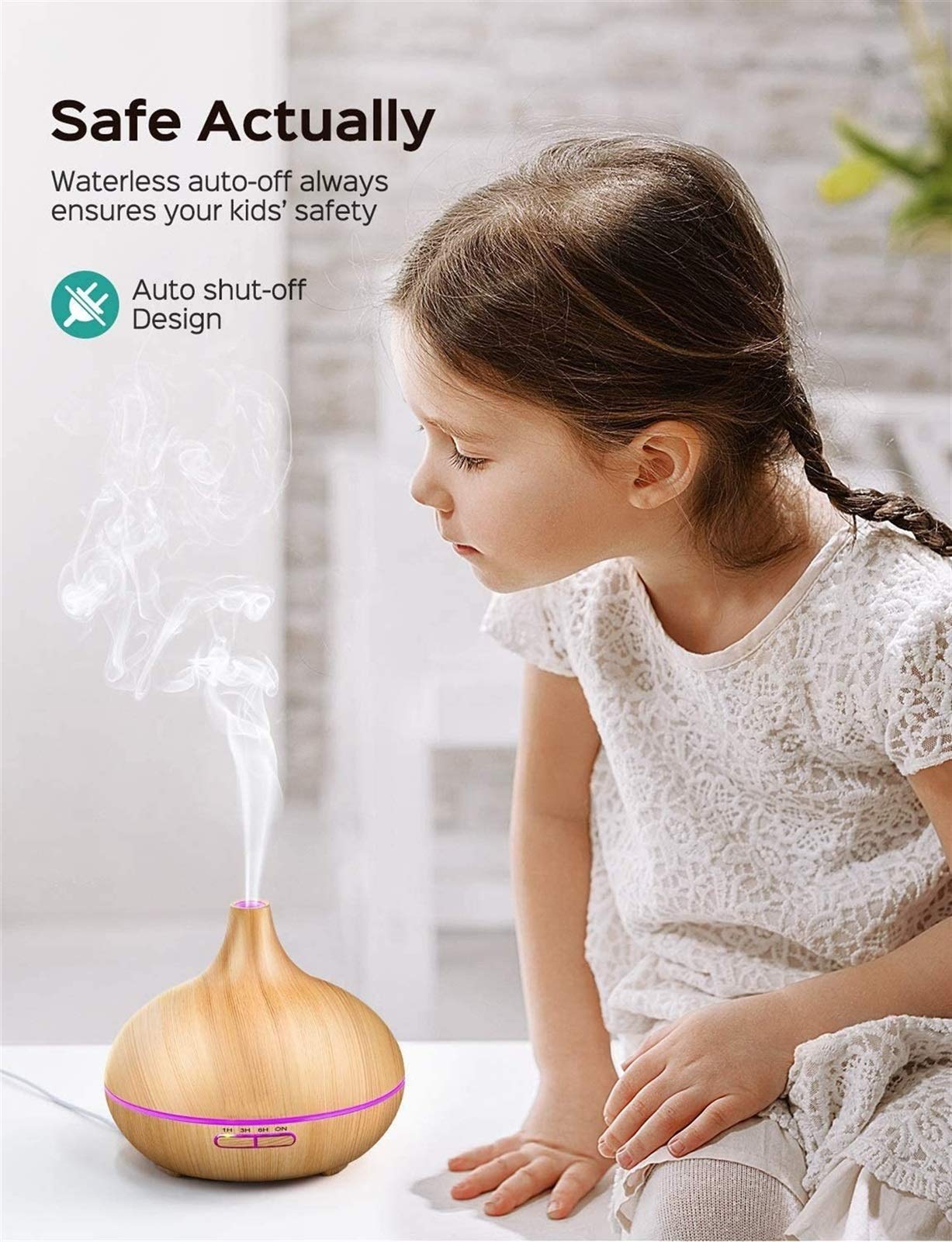 CAFFIA Essential Oil Diffuser, 300ml Aromatherapy Diffuser, Aroma Cool Mist Humidifier Gift Set, 4 Timer Setting, BPA-Free, Waterless Auto-Off, 7 Color LED Lights, for Home, Bedroom