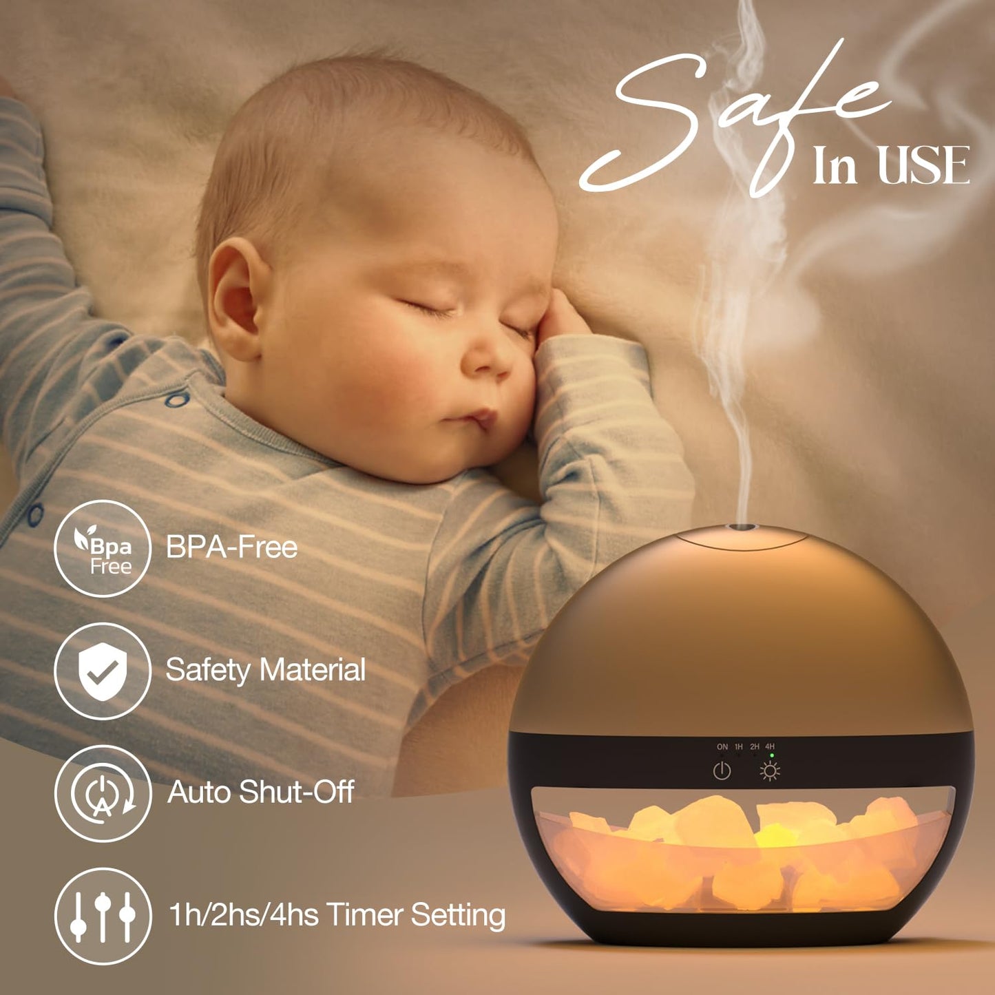 2-in-1 Ultrasonic Essential Oil Diffuser & Himalayan Salt Lamp, 100ml Aromatherapy Diffuser, Cool Mist Humidifier with Timer, 100% Pure Himalayan Salt, Auto Shut-Off, Ambient Glow (Gold)