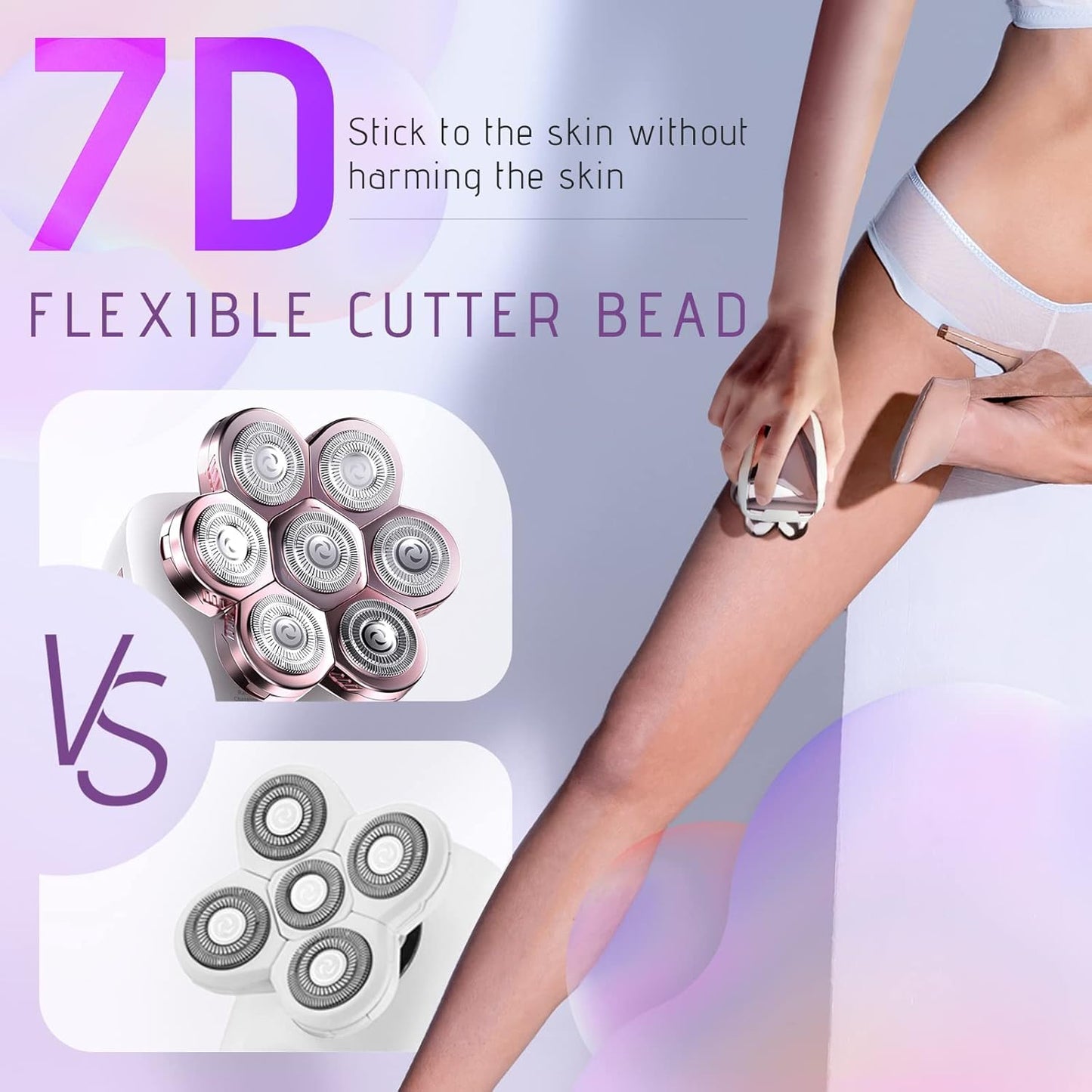 Electric Razors for Women, 5 in 1 Cordless Electric Painless Leg Shaver for Women, Hair Remover for Legs Bikini Face Lips Hairs Sensitive Skin