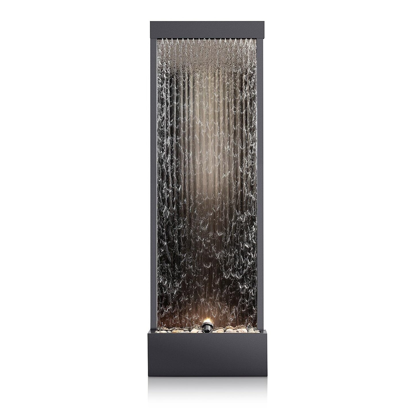 Alpine Corporation Mirror Waterfall Fountain with Stones and Lights - Zen Indoor/Outdoor Decor for Office, Living Room, Patio, Entryway - 72 Inches