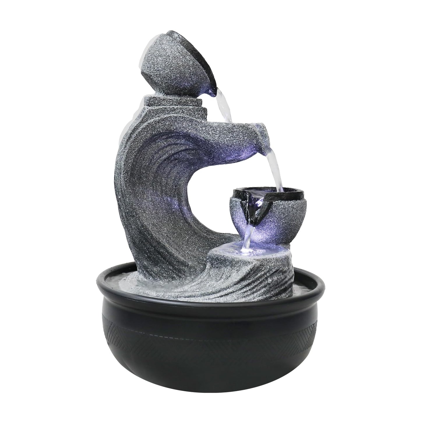 Agoodping 15.7-inch High 4-Tier Indoor Tabletop Water Fountain Polyresin Water Fountains - Resin Crafts - Elegant Design - Tabletop Ornament - Ideal for Desktop Home Office Living Room Gifts