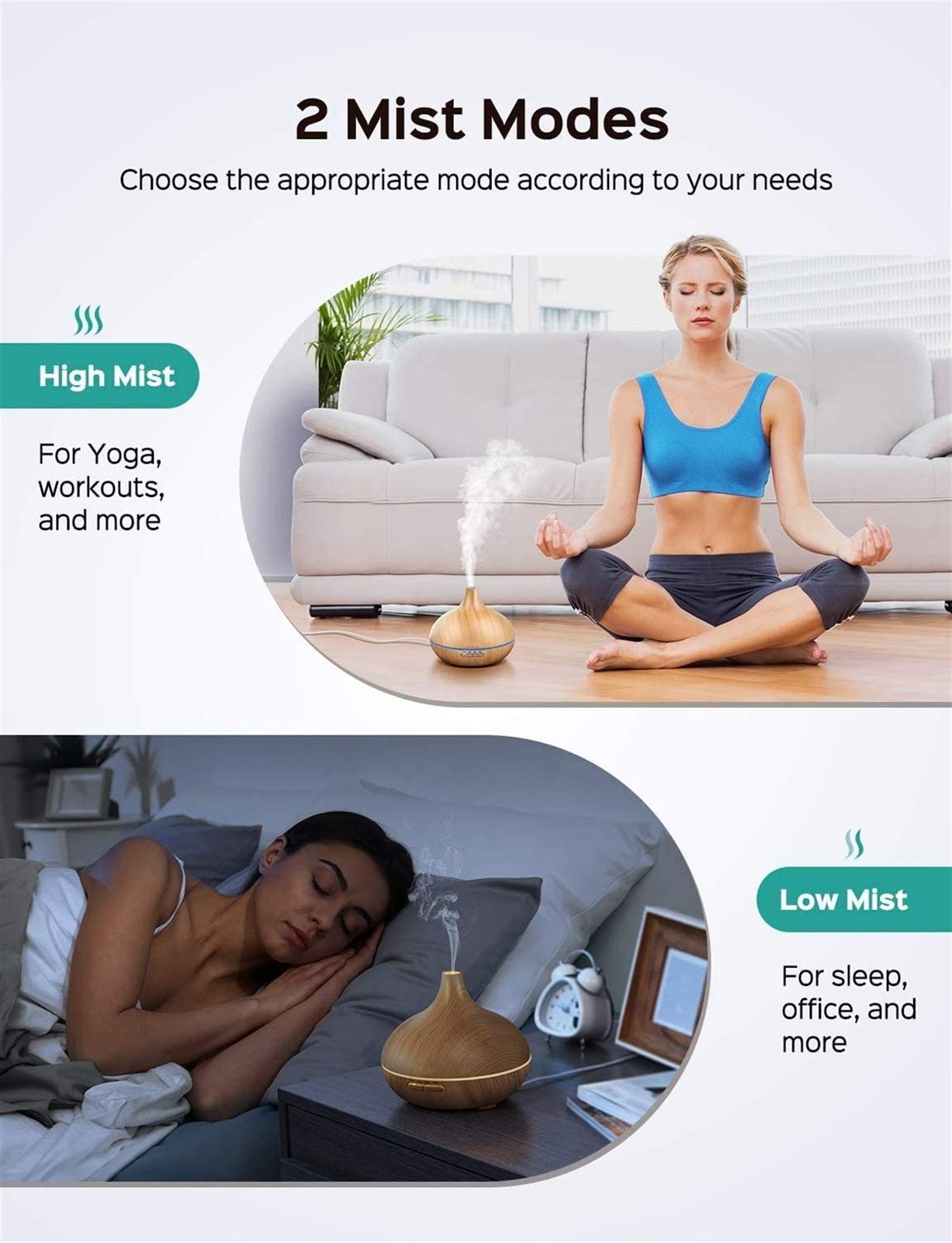 CAFFIA Essential Oil Diffuser, 300ml Aromatherapy Diffuser, Aroma Cool Mist Humidifier Gift Set, 4 Timer Setting, BPA-Free, Waterless Auto-Off, 7 Color LED Lights, for Home, Bedroom