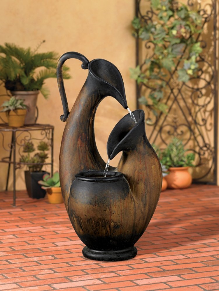 Mediterranean Jug Rustic Natural Cottage Zen Indoor Cascading Tabletop Water Fountain Weathered Aged Pottery 24" for Table Desk-Top Home Bedroom House Relaxation Living Room - John Timberland