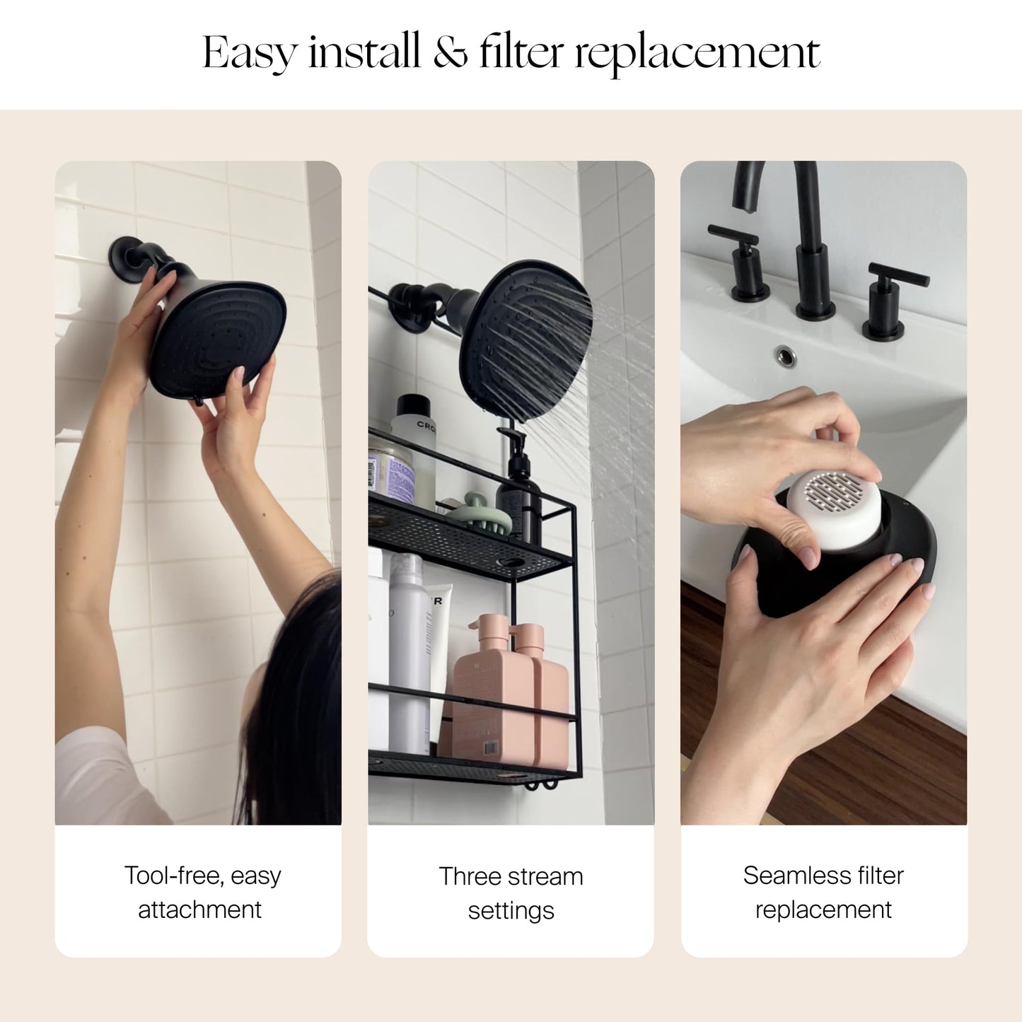 Canopy Filtered Shower Head - High Pressure Shower Head Filter for Hard Water - Shower Filter To Remove Impurities for Healthier Scalp, Skin & Hair - Reduce Dry Skin & Breakage - Black Shower Head