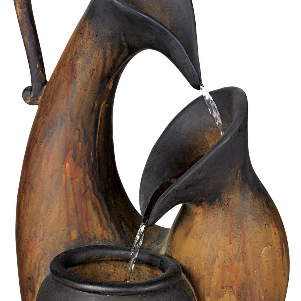 Mediterranean Jug Rustic Natural Cottage Zen Indoor Cascading Tabletop Water Fountain Weathered Aged Pottery 24" for Table Desk-Top Home Bedroom House Relaxation Living Room - John Timberland