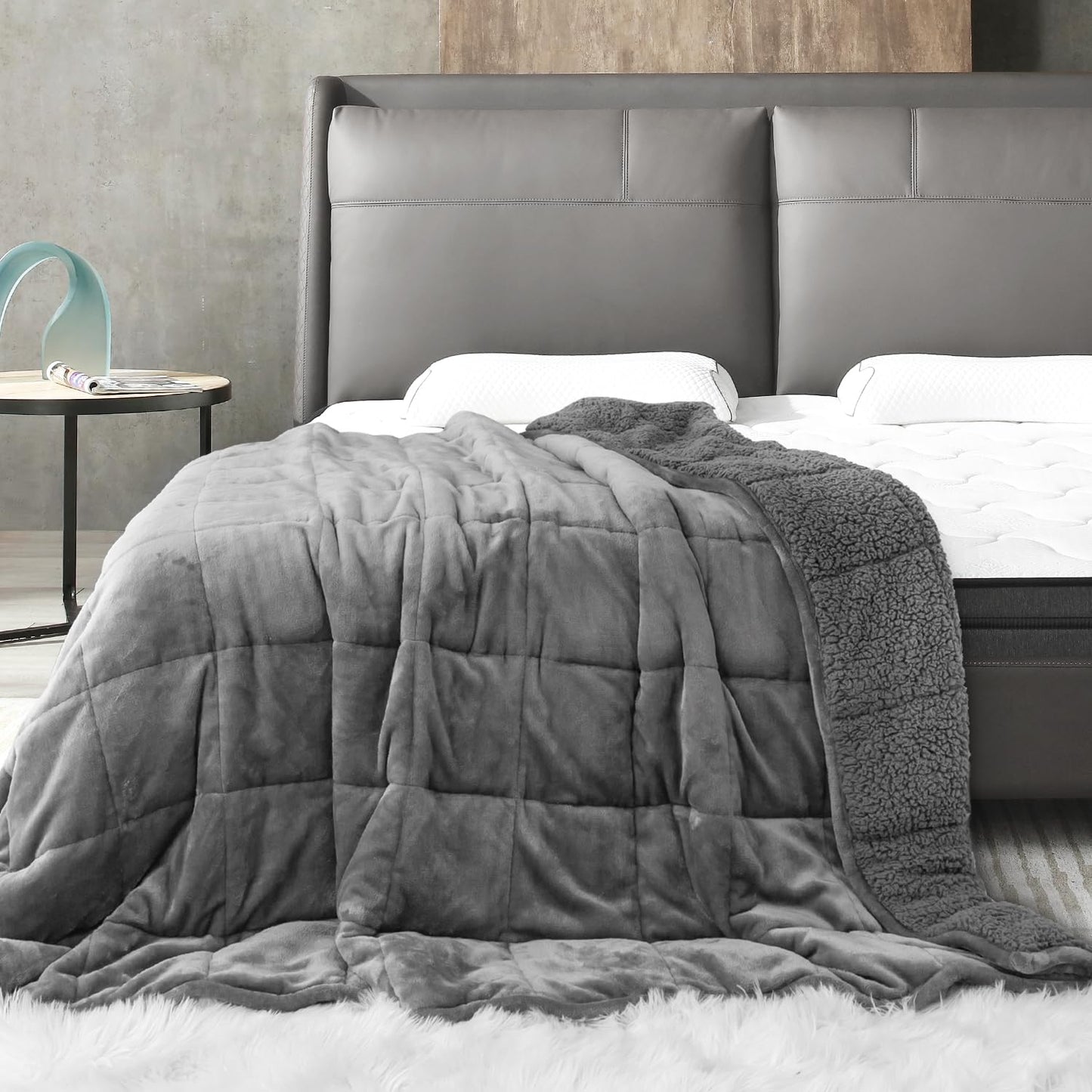 Sivio Sherpa Fleece Weighted Blanket for Adult, 15 lbs Heavy Fuzzy Throw Blanket with Soft Plush Flannel, Reversible Twin-Size Super Soft Extra Warm Cozy Fluffy Blanket, 48x72 Inches Dual Sided Grey