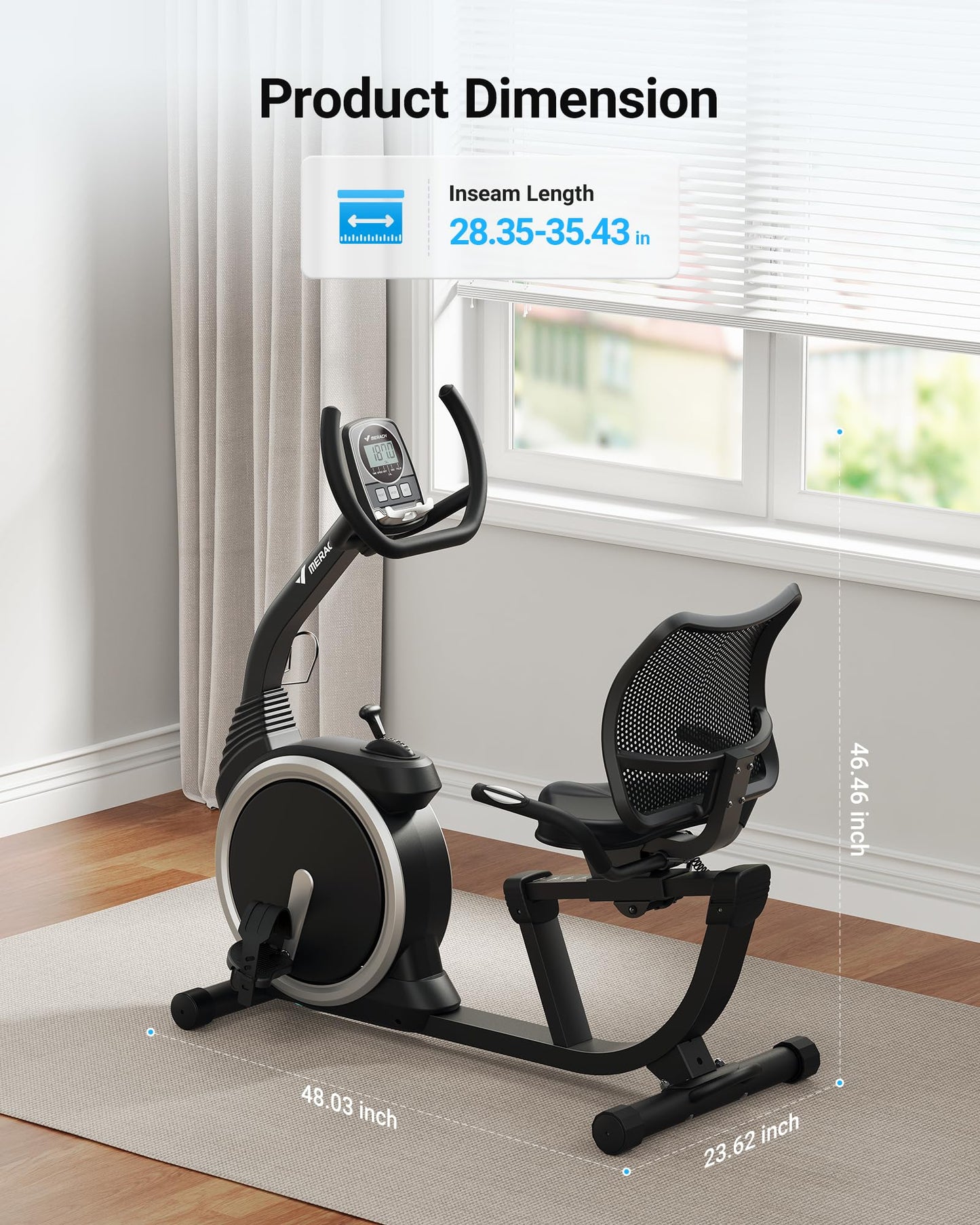 MERACH Recumbent Exercise Bike, High-end Recumbent Bike for Home, Light Commercial Recumbent Bikes for Seniors Adults, Magnetic Recumbent Stationary Bike with Smart Bluetooth and Exclusive App, LCD, Heart Rate Handle