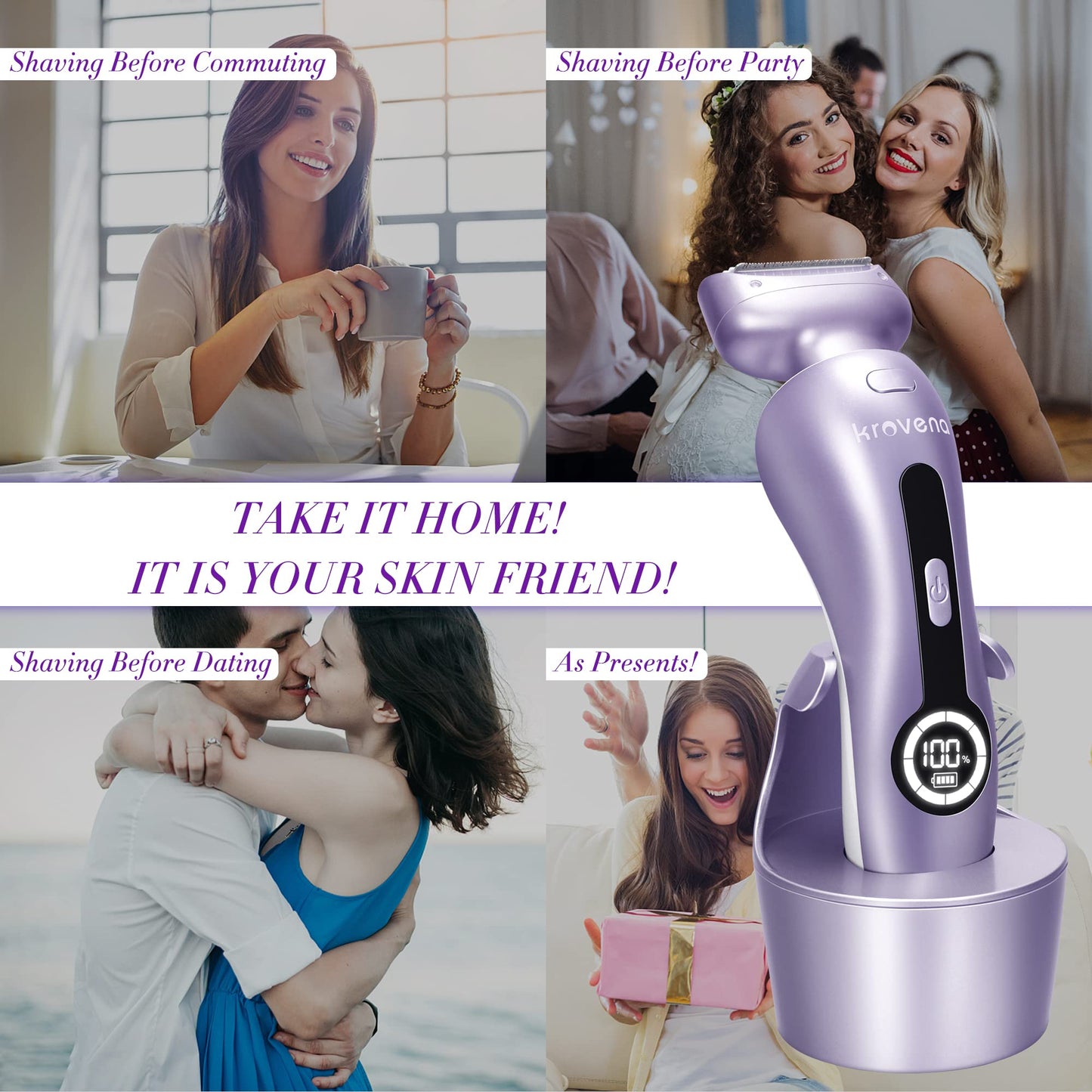 Electric Shaver for Women Electric Razor for Womens Bikini Legs Underarm Public Hairs Rechargeable Trimmer with Detachable Head Cordless Wet Dry Use