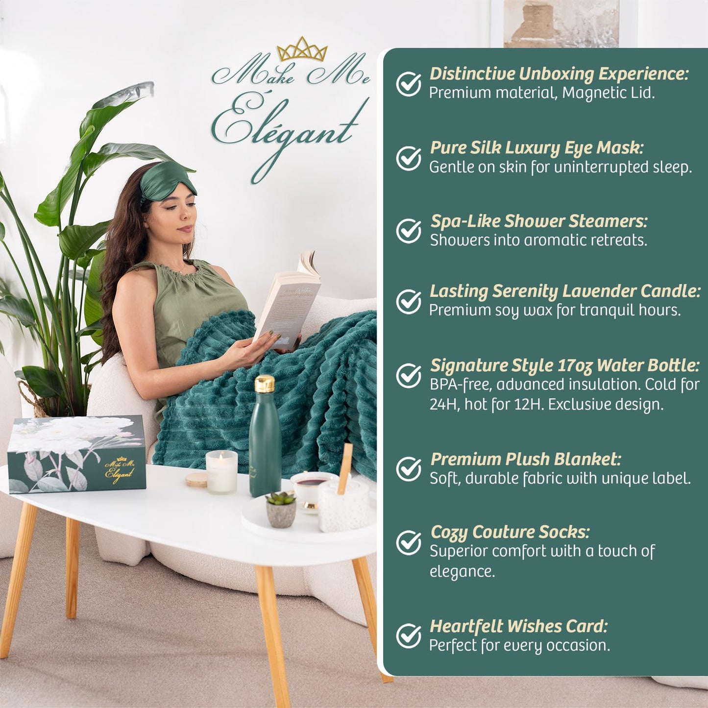 Make Me Elegant Gift Boxes for Women - Relaxing Spa Set, Self Care Package for Women, Get Well Soon Gift Basket, Happy Birthday Gift Set, Mothers Day Gifts for Women, Christmas Day Gifts for Women