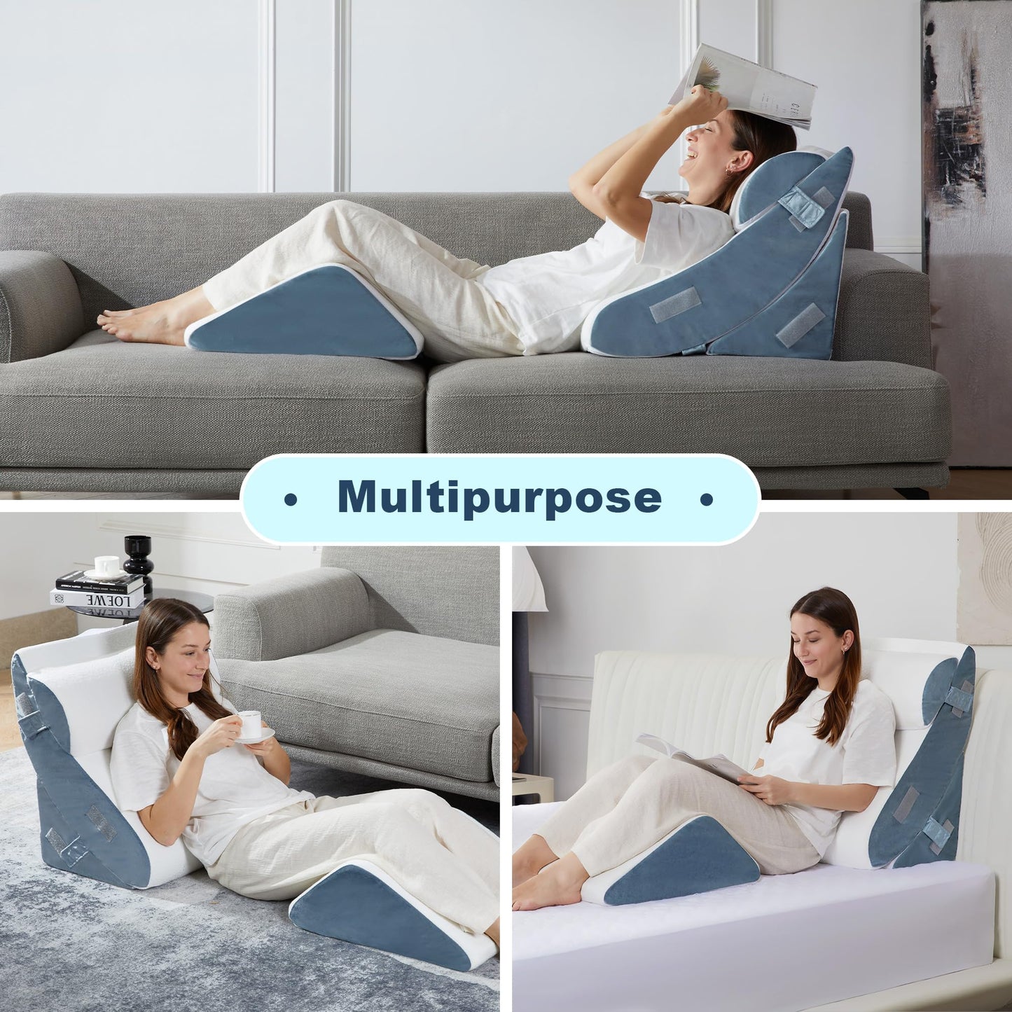 Eiayeebil 4pcs Orthopedic Bed Wedge Pillow for Sleeping, Memory Foam Pillows Set for Post Surgery, Back and Leg Pain Relief, Triangle Adjustable Support Pillow for After Surgery with Travel Bag