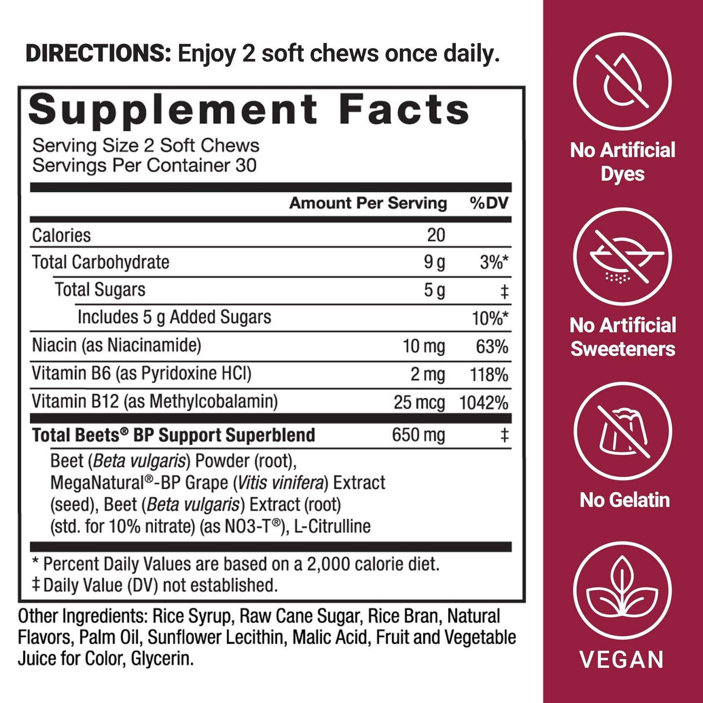 FORCE FACTOR Total Beets Blood Pressure Support Supplement, Beets Supplements with Beets Powder, Great-Tasting Beets Chewables for Heart-Healthy Energy, and Increased Nitric Oxide, 180 Chews, 3-Pack
