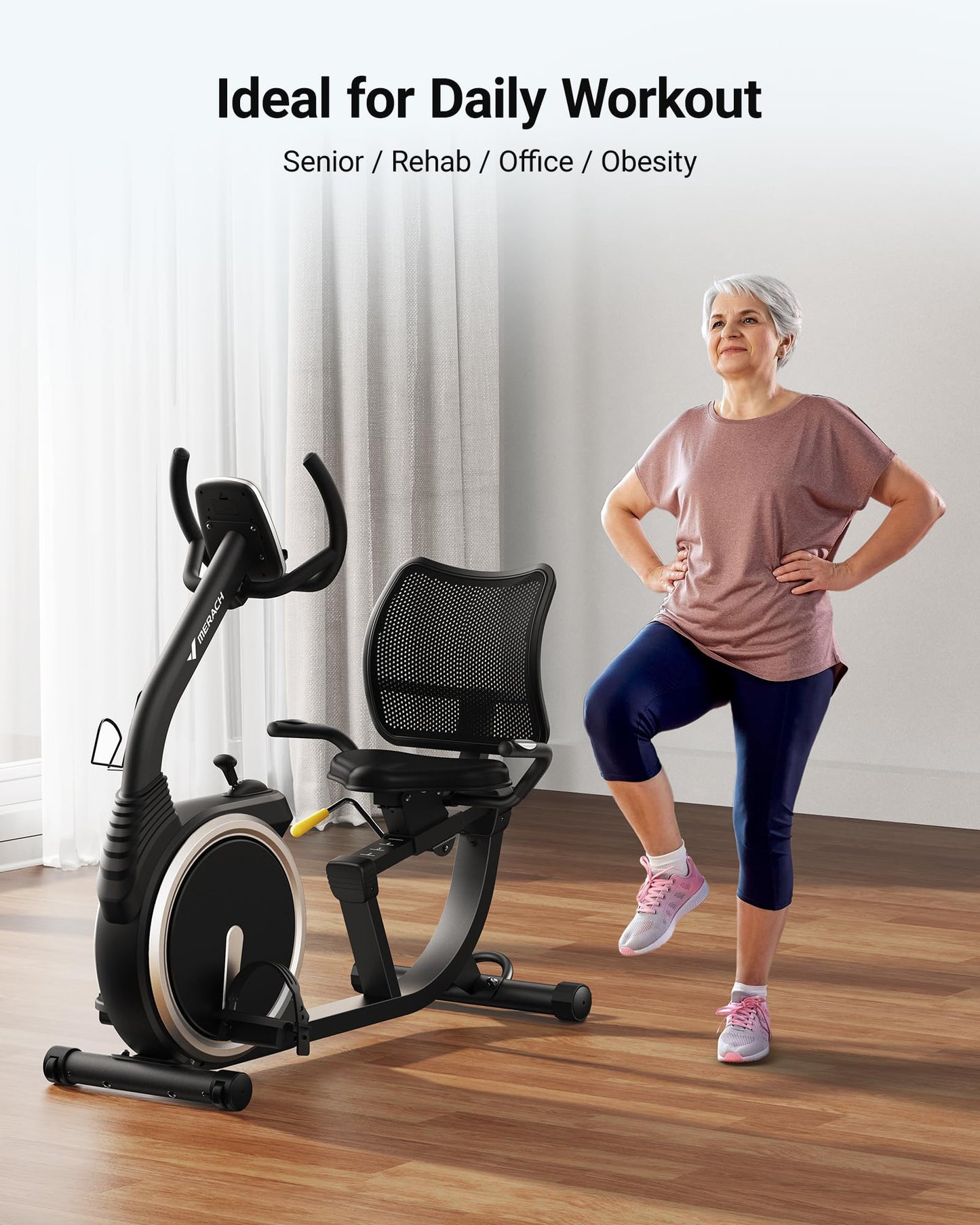 MERACH Recumbent Exercise Bike, High-end Recumbent Bike for Home, Light Commercial Recumbent Bikes for Seniors Adults, Magnetic Recumbent Stationary Bike with Smart Bluetooth and Exclusive App, LCD, Heart Rate Handle