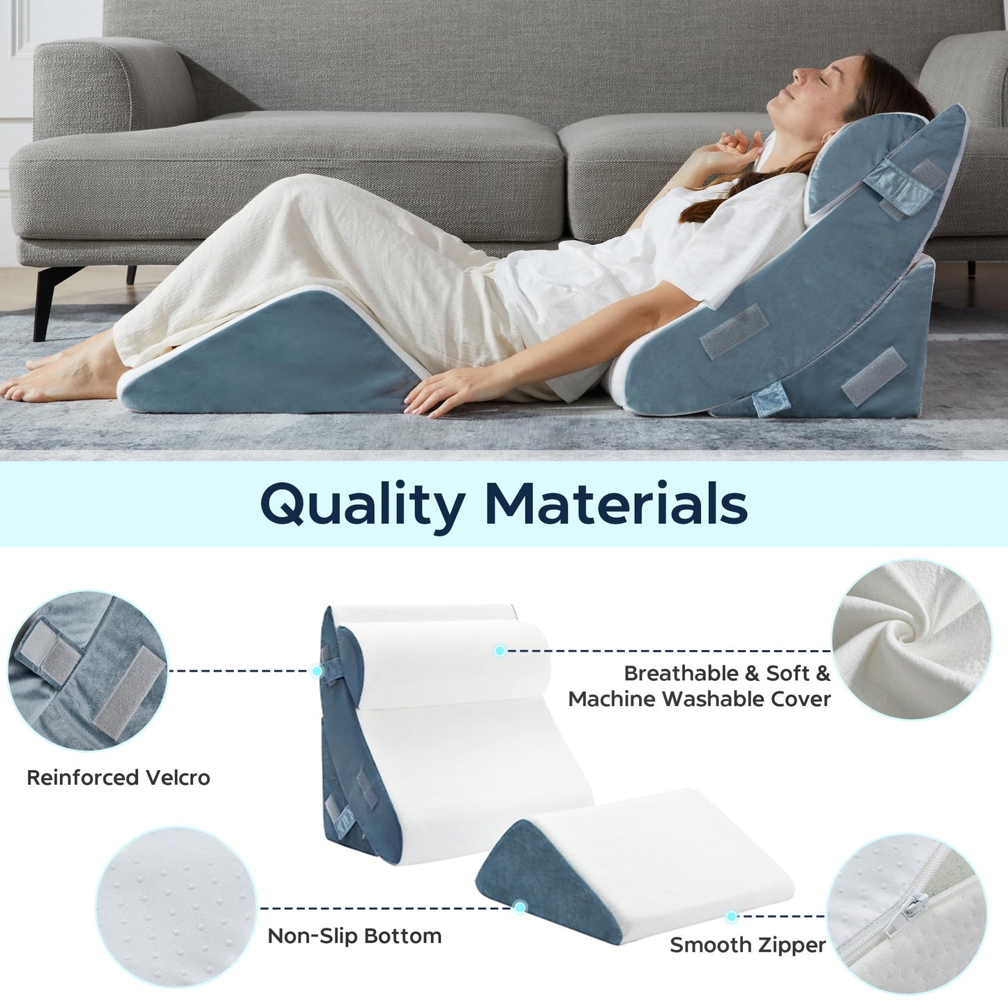 Eiayeebil 4pcs Orthopedic Bed Wedge Pillow for Sleeping, Memory Foam Pillows Set for Post Surgery, Back and Leg Pain Relief, Triangle Adjustable Support Pillow for After Surgery with Travel Bag