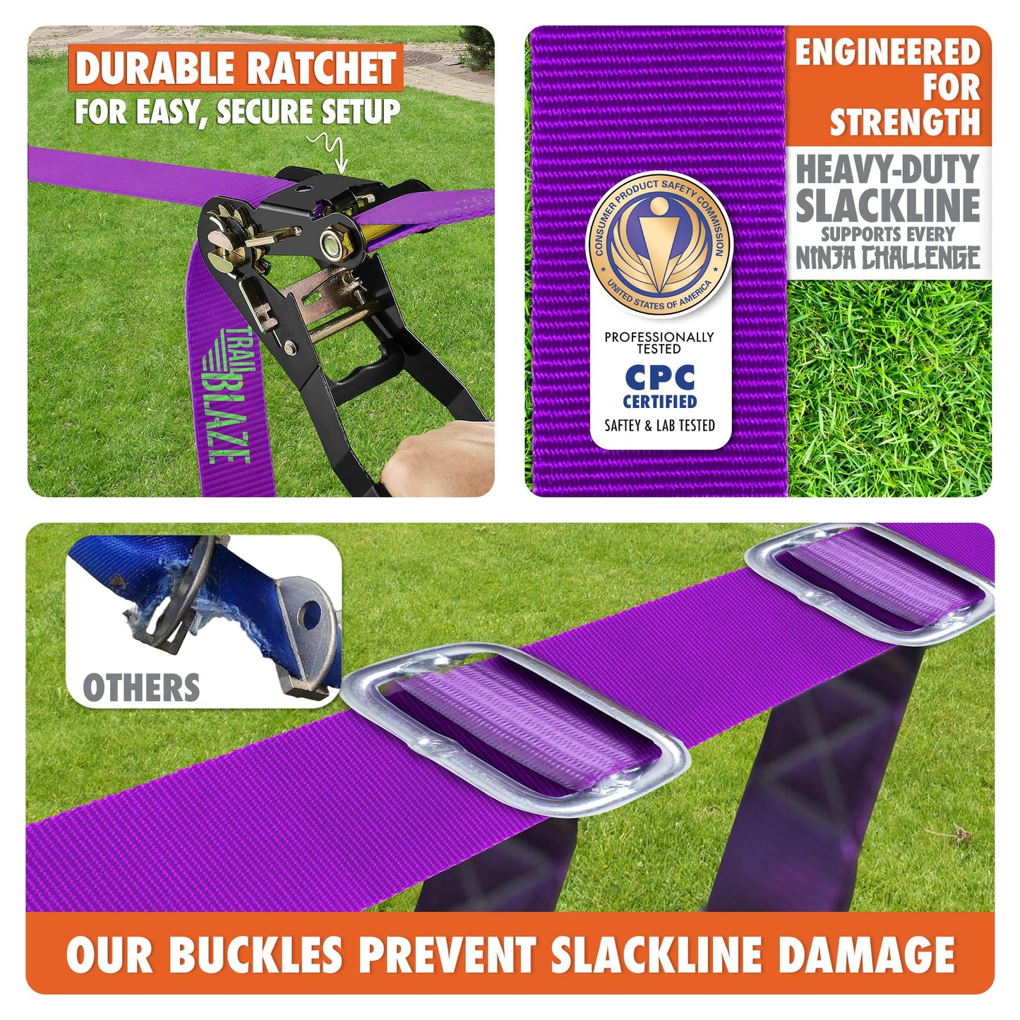 Ninja Warrior Obstacle Course for Kids - 2 x 55ft Slackline Double the Fun Exciting Obstacles Cargo Net Rope Ladder Monkey Bars Ninja Course for Kids